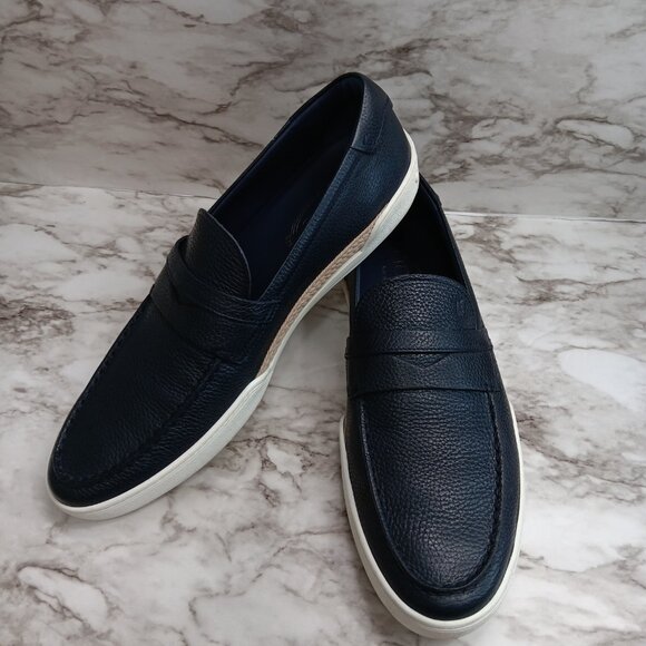 TOD'S Men's Navy Blue Penny Loafers Size 11 Slip-on Dress Shoes Nautical - Picture 1 of 9
